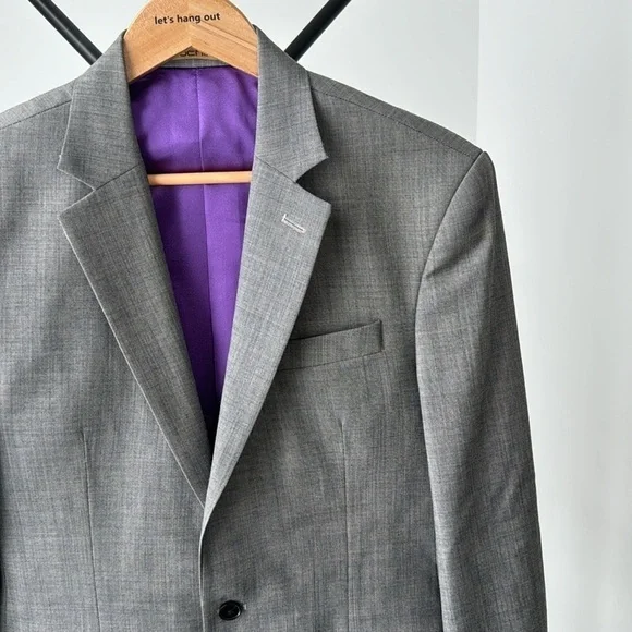 LUXURY Athletic Fit Suit Jacket | Grey Sharkskin | 38R - Picture 3 of 10